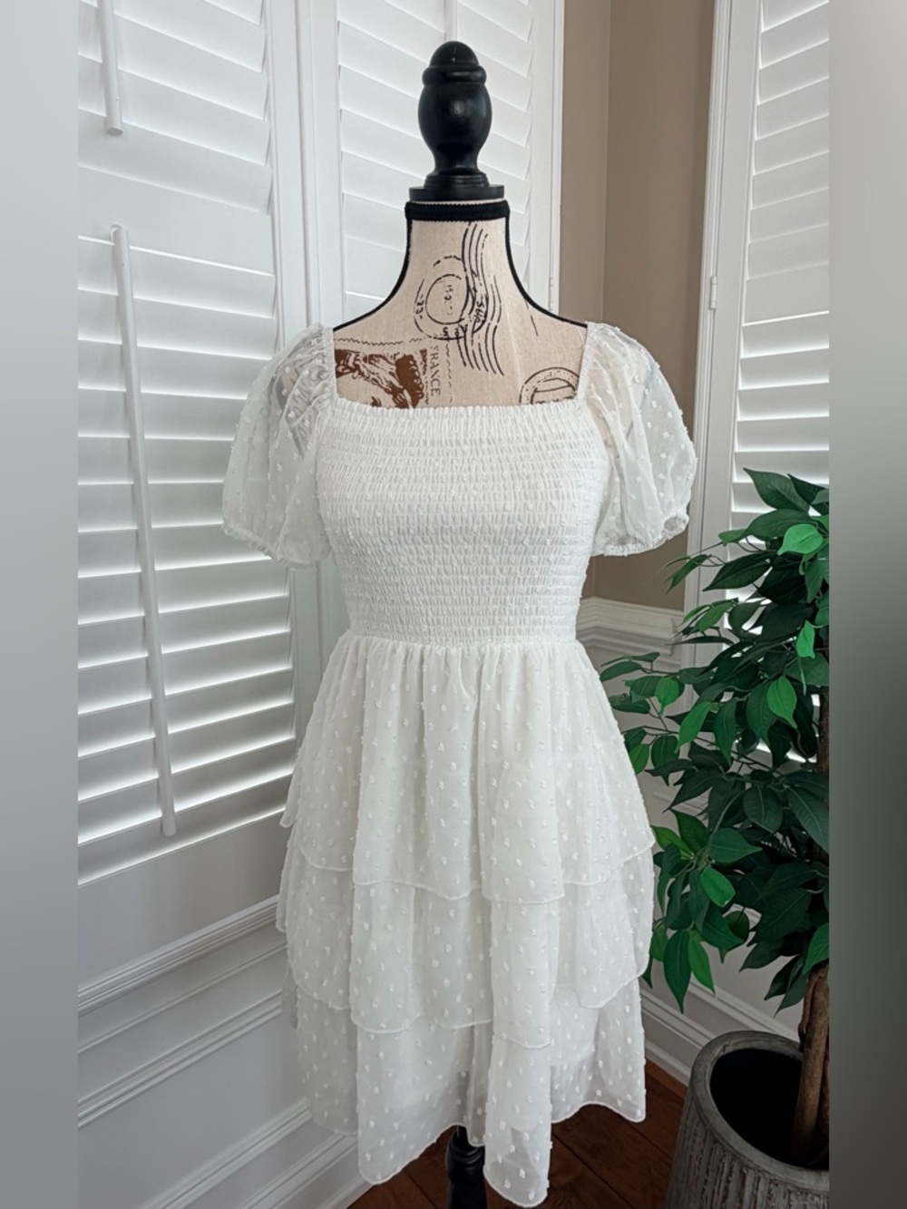 Altar’d State Swiss Dot Tiered Midi Dress in White Size XS